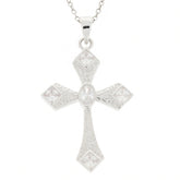 Elegant sterling silver cross pendant featuring white moissanite gemstones, perfect for a sophisticated look.